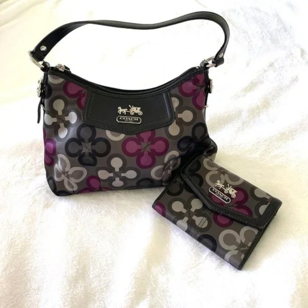 Coach Handbag and Wallet Set - Black, Grey and Purple - Willing to Separate